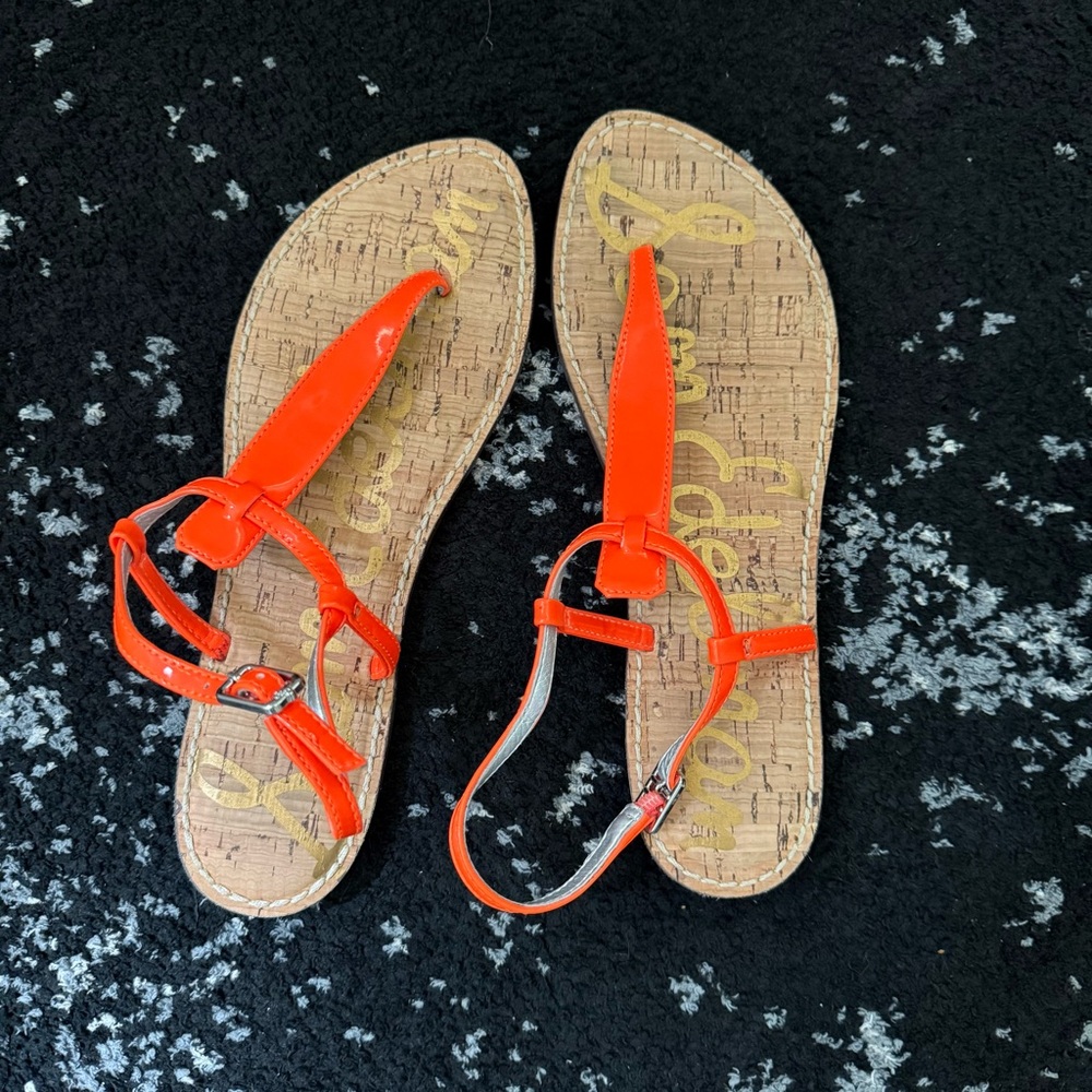 Sam Edelman Orange Patent Leather Cork Sandal Thongs almost new